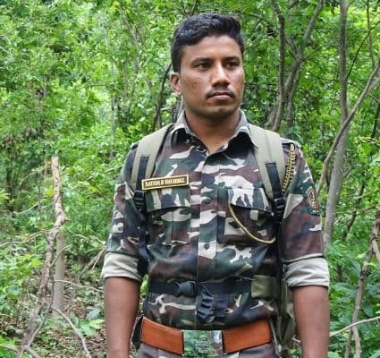 Satish Shendre, a forest guard with Maharashtra’s Special Tiger Protection Force, who survived being shot at by a poacher in 2014.