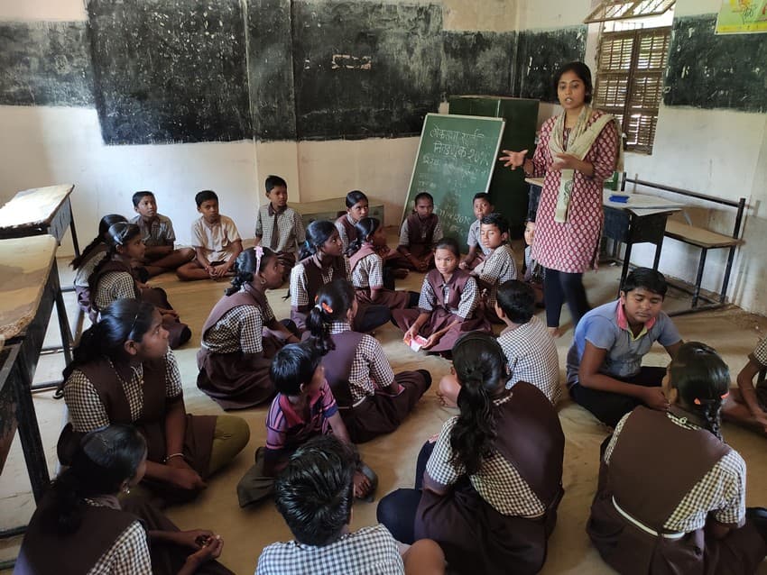 Students participate in an interactive environment class in a Zilla Parishad school in Chandrapur.