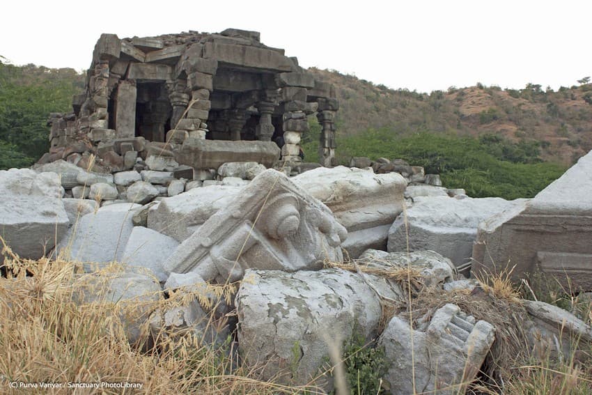 Ruins of what is possibly an ancient sun temple, one of several such temples found within the crater.