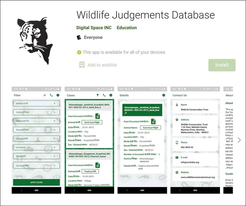 WCT’s ‘Wildlife Judgements Database’ app is available on Google Play Store.