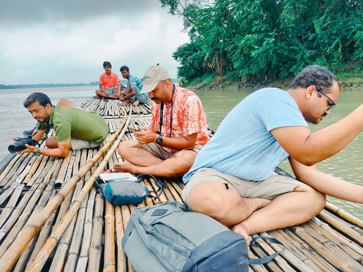 WCT’s REAL programme team members recording Ganges river dolphin sounds using Hydromoths in West Bengal. ©Purva Variyar/WCT